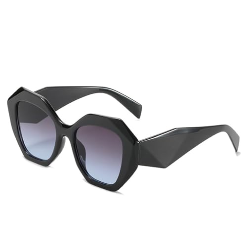 FORLUZ Gafas de sol retro de gran tamaño con forma de polígono irregular para mujer, modernas, de color gelatina, con protección UV400, para hombre y mujer (negro, gris y azul)
