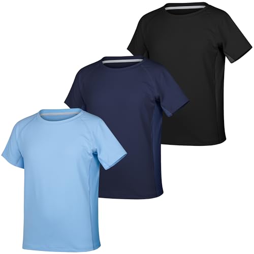 BIG ELEPHANT 3-Pack Kids Short Sleeve T-Shirts, Breathable UPF 50+ Quick-Dry Mesh Solid Tees for Boys & Girls