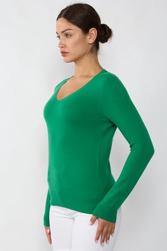 Image of JENNIE LIU Women's 100% Pure Cashmere Long Sleeve Pullover V Neck Sweater