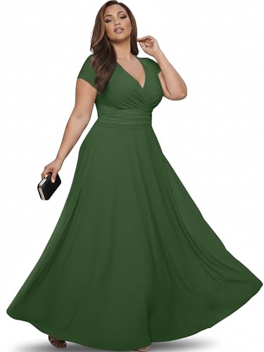 Image of KOH KOH Womens 2026 Sexy Cap Short Sleeve V-Neck Flowy Cocktail Gown