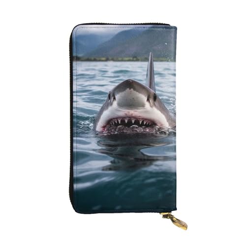 Portefeuille en cuir motif requin dans le lac taille unique