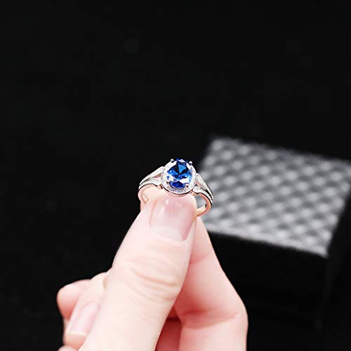 Uloveido 2.2CT Blue Spinel Eternity Ring Women 925 Sterling Silver Halo Anniversary Ring for Women Wedding Engagement FJ0433