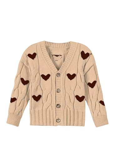 SOLY HUX Toddler Girl's Heart Print Cardigan Sweater V Neck Button Down Long Sleeve Knit Cute Fall Cardigans