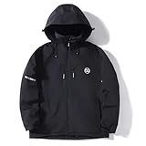 [MORGEN SKY] スキーウェア ジャケット スノーボード スノボウェア ウインドブレーカー フード付き 裏起毛 メンズ レディース 男女兼用 無地 アウトドア 登山 釣り 軽量 防風 防寒 保温 耐水圧10,000+mm 冬用 HX889 (L, ブラック)