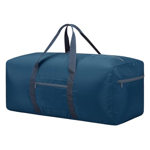 Foldable Duffle Bag for Travel - 75L Large Spare Travel Duffel Bag Lightweight with Trolley Sleeve - Blue Blue(with trolley sleeve)