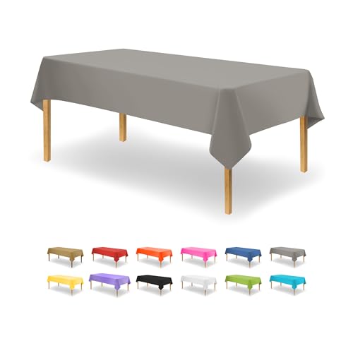 Silver Disposable Plastic Tablecloth for Rectangle Tables (12 Pack) Premium