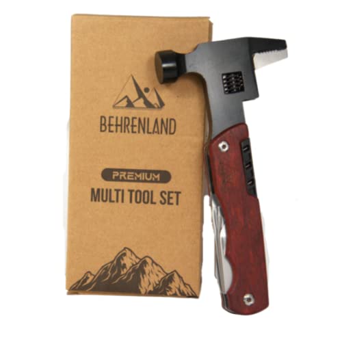 Behrenland 12 in 1 Hammer Multitool Werkzeug mit Griff aus Rosenholz, Geschenke für Männer Vatertagsgeschenk zum Wandern, jagen, Camping zubehör, Überlebenswerkzeug, Männertag Geschenke zum Vatertag