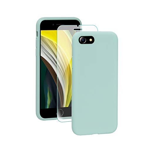 SmartDevil Funda iPhone SE 2020+Protector de Pantalla, [Totalmente Protectora] Funda de Goma de Gel de Silicona Líquida a Prueba de Golpes Suave.ELA Microfibra Funda iPhone SE 2020-Azul