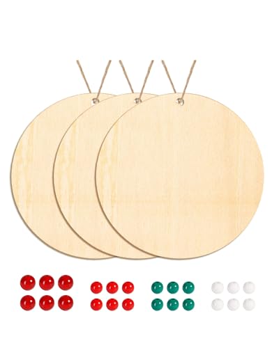 ROWOOD Set di 21 fogli di compensato rotondi da 8 cm, cerchi in legno grezzo per artigianato, ganci per porte e decorazioni per la casa