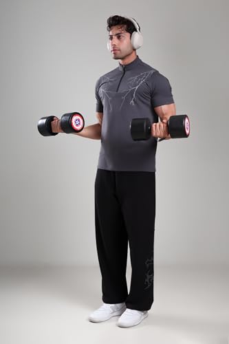 Image of GROW Stylish Gym T Shirts for Men Workout | Cotton and Spandex Quarter Zip Back Printed Collar T Shirts for Men Half Sleeves