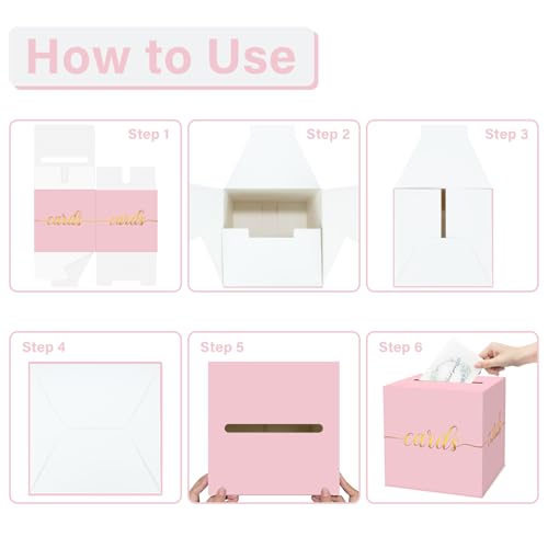 Image of 1 Pack Light Pink and Gold Foil Card Box for Party, 8.7 inch Pink Money Box for Birthday, Wedding, Baby Shower, Retirement, Anniversary, Bridal Shower, Raffle Ticket