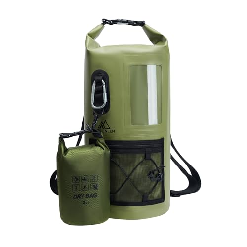 Image of Waterproof Dry Bag 500D PVC Roll Top Dry Sack with 3 Carrying Ways, Lightweight Waterproof Bag for Kayaking, Swimming, Boating, Paddle Boarding, Hiking, Beach (Army Green, 27L)