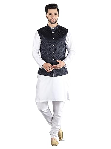 Image of Uri and MacKenzie Men's Silk Blend Kurta Pajama with Designer Ethnic Nehru Jacket /Modi Jacket