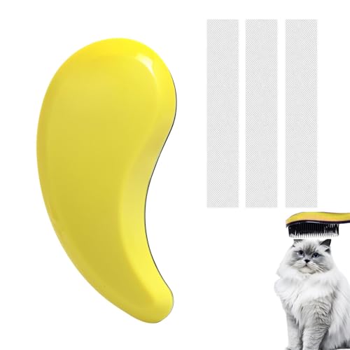 Image of Cat Brush for Shedding - Perfect Grooming Tool for Long-Haired Cats | Deshedding & Hair Remover for Indoor Pets (Yellow)