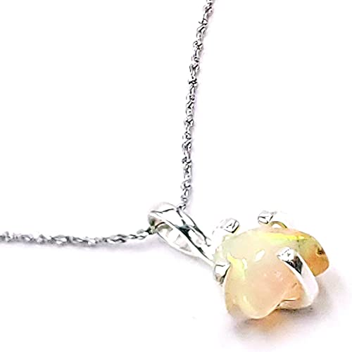 Natural Raw Opal Pendant Chain Necklace With White Gold Over 925 Solid Sterling Silver, October Birthstone Dainty Solitaire Gift For Her, Uniquelan Jewelry (Fire-Opal) #TOP4