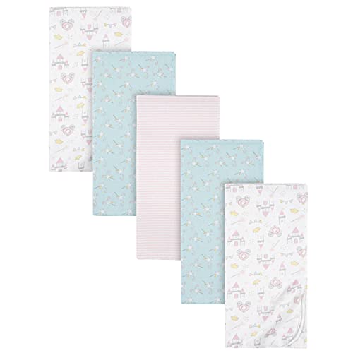 Image of Gerber Girls Newborn Infant Baby Toddler Nursery 100% Cotton Flannel Receiving Swaddle Blanket, Princess White, 5-Pack