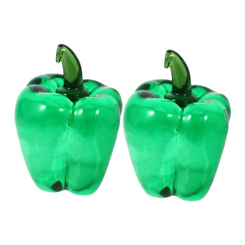 TOYANDONA 2pcs Elegant Glass Chili Statue Fake Pepper for Home Decor Green Pepper Table Adornment
