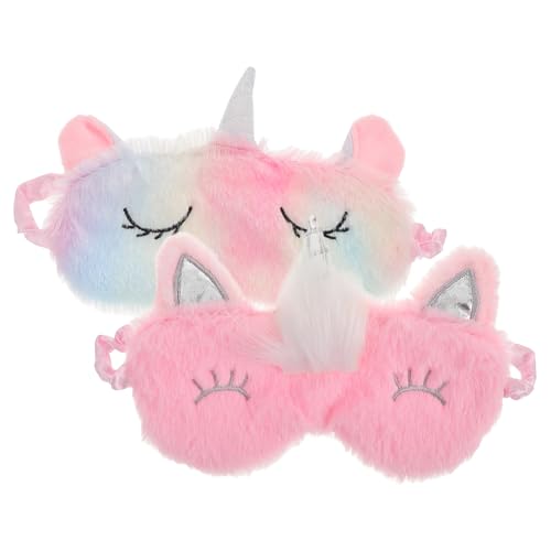 healvian 2個 七色グラデーションユニコーンアイマスク ソフトプラッシュ素材 完全遮光 弾性ストラップ付き キッズ用快眠アイマスク 睡眠や