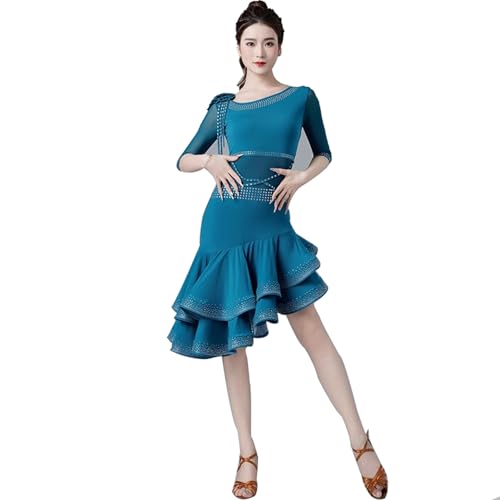 ZHQNZJF Blue,L, Latin Dance Dress for Women Ballroom Competition Cha Cha Tango Costume Dancewear for...