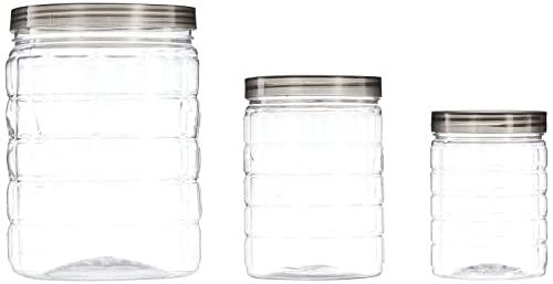 Image of Amazon Brand - Solimo Checkered Jar Container, Set of 18 (6 x 250 ml Each, 6 x 500 ml Each, 6 x 1000 ml Each), Black | Kitchen Organiser | BPA Free | Stackable
