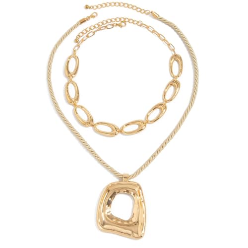 Set de 2 Collares Mujer – Collares en Capas con Colgante Geométrico Irregular y Cadena Ovalada Estilo Punk, Accesorio de Moda para Mujer, Gargantilla Superpuesta Moderna para Look Diario o Fiestas