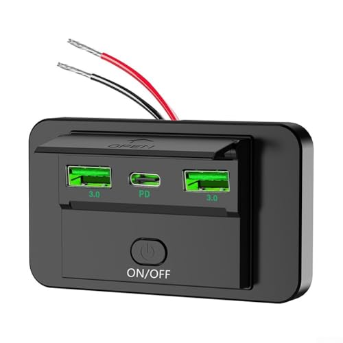 Bebykilemi Cargador de coche USB dual USB 3.0 + PD 3.0 panel de carga rápida para vehículos de 12-24 V, salida de 30 W con .0, carcasa de aleación de aluminio, indicador LED, no (luz verde)