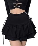 SEAUR Gothic Rock Damen Schwarz Kurz Punk Minirock Steampunk Skirt Cosplay Party Club Wear High Waist A Linie Spitze Faltenrock - S