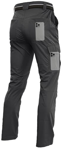 Men's Lightweight Hiking Cargo Work Pants Quick Dry Water Resistant Fishing Travel Climbing Outdoor Stretch Pants Dark Grey 36