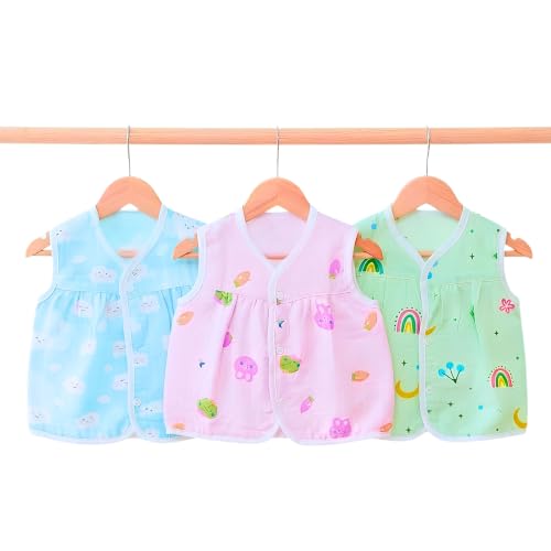 Image of Lil' Shark Muslin Cotton Frock Jhabla Set for Newborn Baby Girls | Sleeveless Vests | Summer Baby Dress 0-12 Months | Breathable Clothes | Assorted Prints