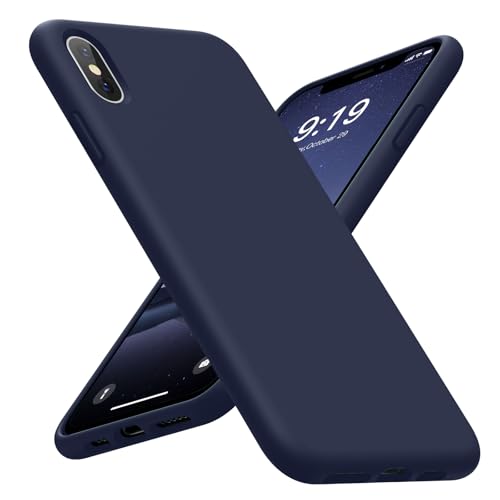 OUXUL Case for iPhone X/iPhone Xs Case Liquid Silicone Gel Rubber Phone Case,iPhone X/iPhone Xs 5.8 Inch Full Body Slim Soft Microfiber Lining Protective Case(Black)
