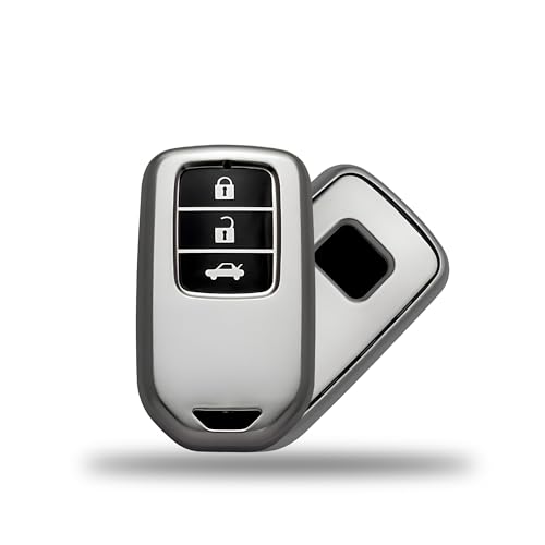 Image of SIAGO TPU Key Cover Compatible with Honda City, Civic, Jazz, Amaze, CR-V, BR-v, WR-V with 3 Button Smart Key (Grey Pack of 1)