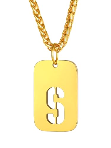 Cadeau Noel Anniversaire Hommes Pendentif Initiale S Or avec Chaîne 55cm