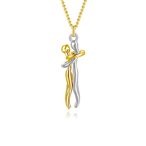 Dtja Love Hug Pendant Necklace for Women Two-Toned Affectionate Couple Hug Valentines Necklaces Fashion Personalized Statement Jewelry Wedding Birthday Party for Her (Silvery Yellow)