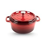 Lukin Schmortopf aus Gusseisen | Emailliert | Kirschrot | 24 cm - 3,5L | Bräter mit Deckel | für alle Herdarten inkl. Induktion, Backofen