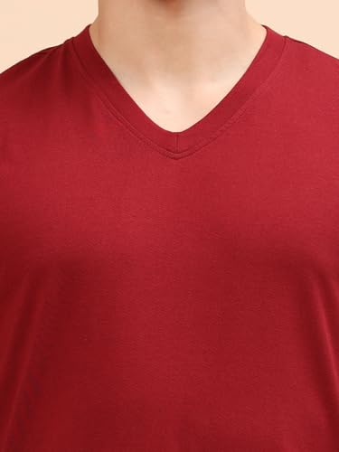 Image of Men's Cotton V-Neck T-Shirt-Soft, Breathable, Plain Solid Casual Tee for Everyday Wear & Layering