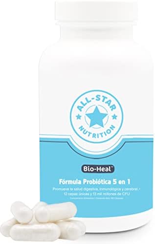 Probiótico Bio-Heal® 5-en-1 p/ niños, Hombres y Mujeres (cápsula).El Mejor suplemento para la función Cerebral, salud intestinal y el estreñimiento Fortificado con vitaminas, minerales y prebióticos