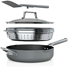 Ninja Foodi NeverStick 4 Quart Pan with Lid, Strainer, Spatula, Oven Safe, Sea Salt Grey