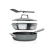Ninja Foodi NeverStick 4 Quart Pan with Lid Strainer Spatula Oven Safe Sea Salt Grey