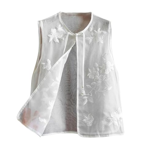 Haut floral en organza de haute qualité brodé avec boutons grenouille pour l'été