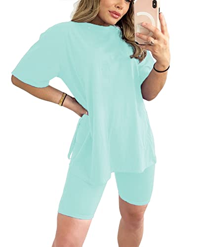 Cyclisme ensemble short manches courtes femme menthe 36 avec fente latérale
