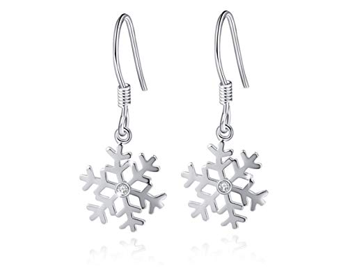 Snowflake 925 Sterling Silver High-Polished Drop Dangle Earrings Gift for Women (Hook Earrings)