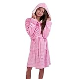 US Angels Girls Robe, Pink - Cozy Fleece Bathrobe for Girls, Soft & Warm Hooded Kids Robe with Belt, Teen Tween Sleepwear Robes, Sizes 7-8, 10-12, 14-16