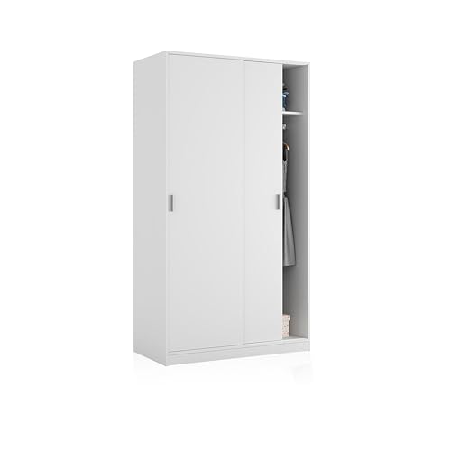 duehome| Armario de Dos Puertas Correderas, Modelo Lenor, Acabado en Color Blanco Soft, Medidas: 100 cm (Largo) x 50 cm (Ancho) x 200 cm (Alto)