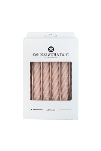 Candles with a Twist®, Stabkerzen gedreht, Hergestellt in Italien, 25 Farben verfügbar, Tafelkerzen lackiert, Spiralkerzen lange Brenndauer 5 Stunden, Kerzen Deko, 6 Stück, 2,2 x 21cm (Nude)