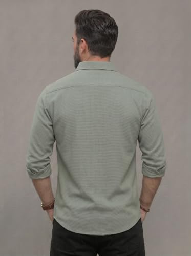 Image of NexaFlair Men's Regular Fit Solid Pattern Laffer Cotton Shirt with Long Sleeve Collared Neck Standard Length and Button Down Closure Type | Mens Casual Shirts | Man's Formal Shirts