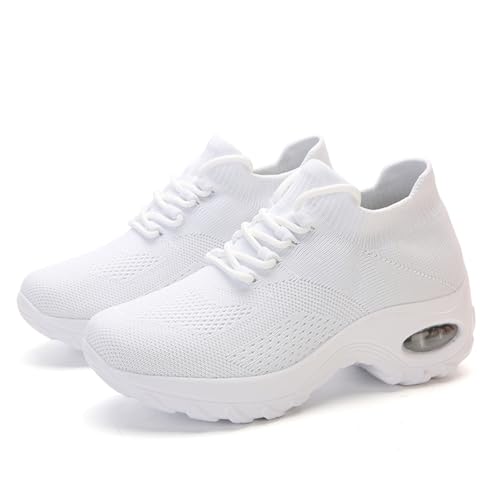 Womens Orthopedic Elastic Sock Air-Cushion Sneakers Comfortable Slip On Lace-Up Walking Shoes with Arch Support for Outdoor Walking Running Casual Daily4