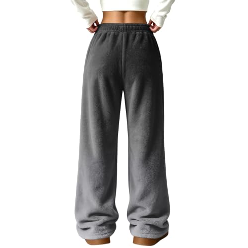 Women Wide Leg Pants Baggy Plush Gradient Color Flannel Thermal Trousers - image 5