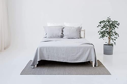 My Linen Home Bettlaken aus 100% Stonewashed Leinen Hellgrau, 200x260cm I Hypoallergen, Temperaturregulierend, Atmungsaktiv I Sanft, weich selbst zur empfindlichsten Haut I Für alle Jahreszeiten