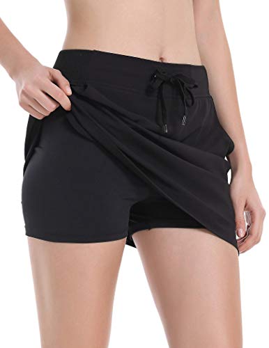 COOrun Workout Skort for Women Athletic Golf Tennis Skirt High Waist Active Skort with Short Pockets Black