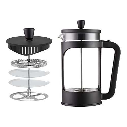 SIXAQUAE French Press B102-1000 Kaffeemaschine mit 4 Filtern, hitzebeständig, langlebig, Borosilikatglas, 963 ml Cover